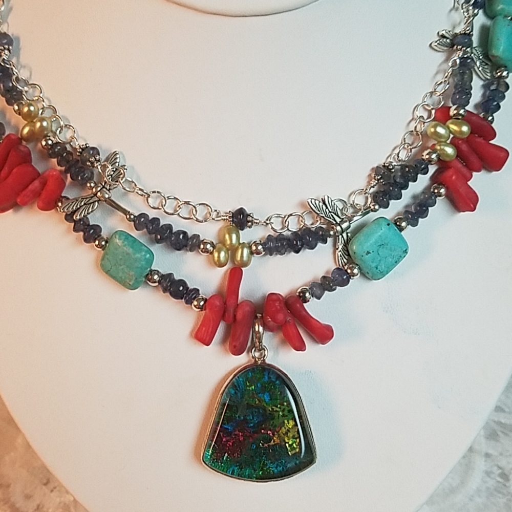 OOAK Sterling Silver Gemstone Glass Necklace